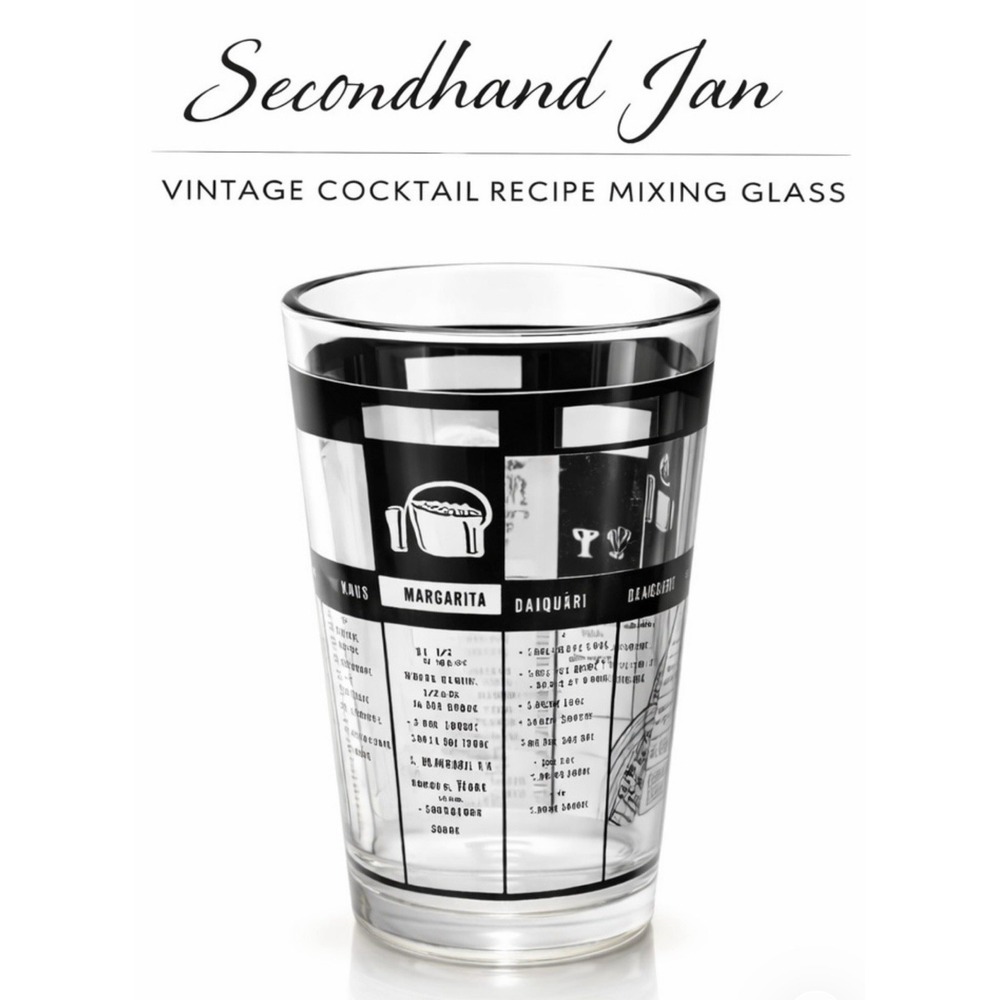 Vintage Cocktail Recipe Mixing Glass Black White Barware Atomic Mid Century